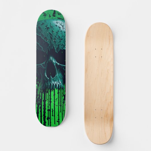 Zwart en groen computer code schedel #3 persoonlijk skateboard (Voorkant)