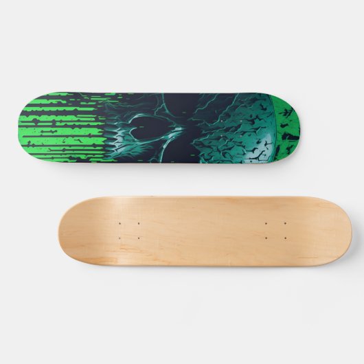 Zwart en Groen Computercode Schedel #3 Persoonlijk Skateboard (Horizontaal)