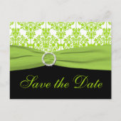 Zwart en Groen Damask Save the Date Briefkaart (Voorkant)