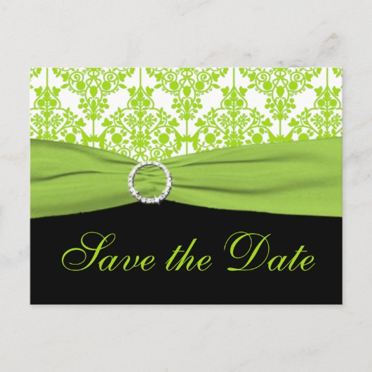 Zwart en Groen Damask Save the Date Briefkaart (Voorkant)
