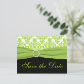 Zwart en Groen Damask Save the Date Briefkaart (Staand voorkant)