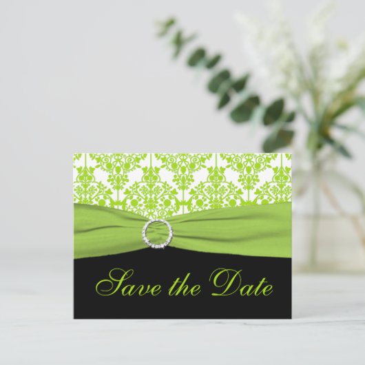 Zwart en Groen Damask Save the Date Briefkaart (Staand voorkant)