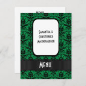 Zwart en groen damast formeel huwelijksmenu kaart (Voorkant / Achterkant)