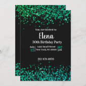 Zwart en Groen Elegante Uitnodiging van het Verjaa (Voorkant / Achterkant)