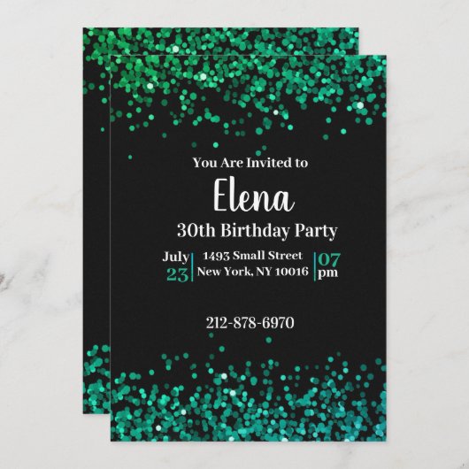 Zwart en Groen Elegante Uitnodiging van het Verjaa (Voorkant / Achterkant)