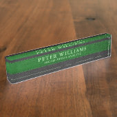 Zwart en groen faux lederen textuur naambordje (Zijkant)