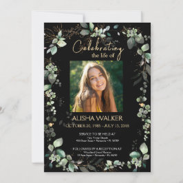 Zwart en groen Foliage Photo Memorial Service Kaart