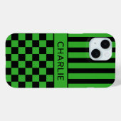 Zwart en groen geruit gestreept gepersonaliseerd Case-Mate iPhone case (Achterkant (horizontaal))