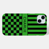 Zwart en groen geruit gestreept gepersonaliseerd Case-Mate iPhone case (Achterkant (horizontaal))