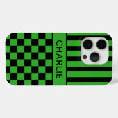 Zwart en groen geruit gestreept gepersonaliseerd Case-Mate iPhone case (Achterkant (horizontaal))