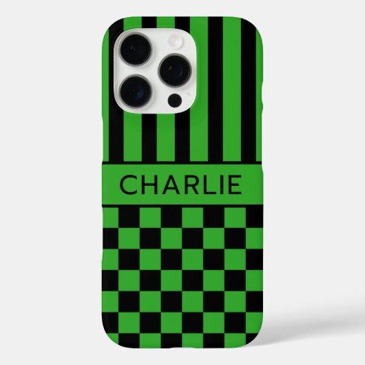 Zwart en groen geruit gestreept gepersonaliseerd Case-Mate iPhone case (Achterkant)