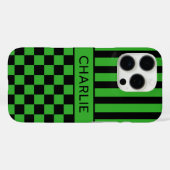 Zwart en groen geruit gestreept gepersonaliseerd Case-Mate iPhone case (Achterkant (horizontaal))