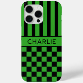 Zwart en groen geruit gestreept gepersonaliseerd iPhone 15 pro max hoesje