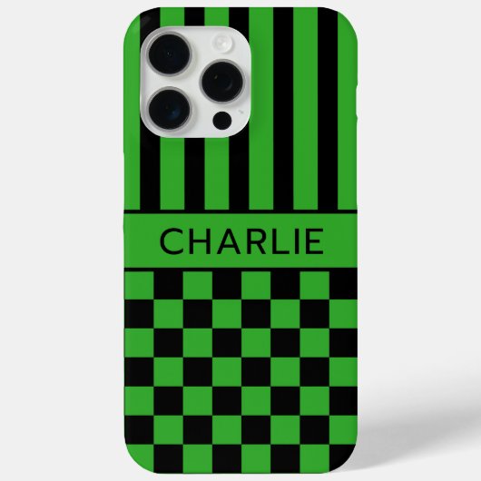 Zwart en groen geruit gestreept gepersonaliseerd Case-Mate iPhone case (Achterkant)