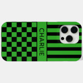 Zwart en groen geruit gestreept gepersonaliseerd Case-Mate iPhone case (Achterkant (horizontaal))