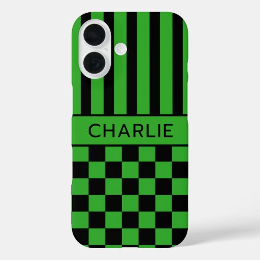 Zwart en groen geruit gestreept gepersonaliseerd Case-Mate iPhone case (Achterkant)