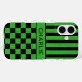 Zwart en groen geruit gestreept gepersonaliseerd Case-Mate iPhone case (Achterkant (horizontaal))