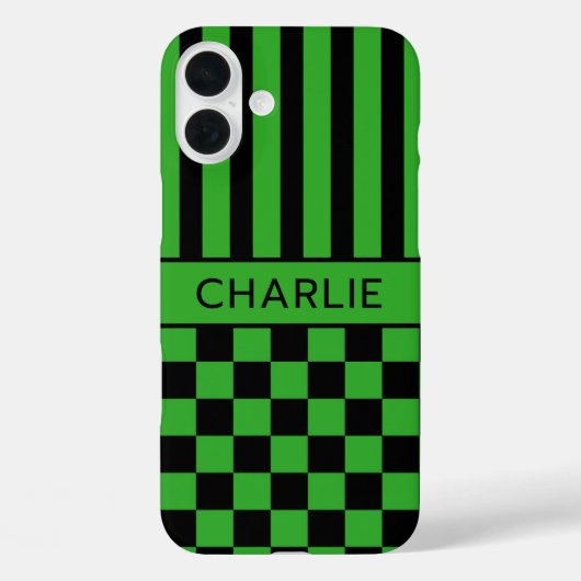 Zwart en groen geruit gestreept gepersonaliseerd Case-Mate iPhone case (Achterkant)