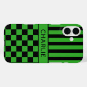 Zwart en groen geruit gestreept gepersonaliseerd Case-Mate iPhone case (Achterkant (horizontaal))