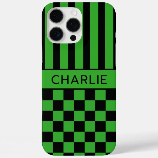 Zwart en groen geruit gestreept gepersonaliseerd Case-Mate iPhone case (Achterkant)