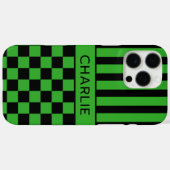 Zwart en groen geruit gestreept gepersonaliseerd Case-Mate iPhone case (Achterkant (horizontaal))