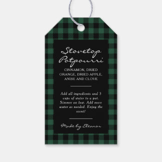 Zwart en groen geruit stoompotkit cadeaulabel