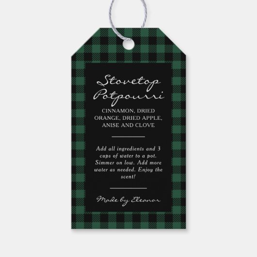 Zwart en groen geruit stoompotkit cadeaulabel (Voorkant)