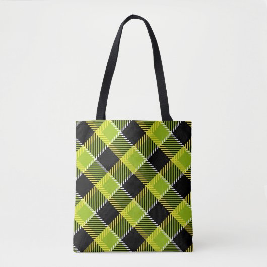 Zwart en groen geruite tote bag (Voorkant)