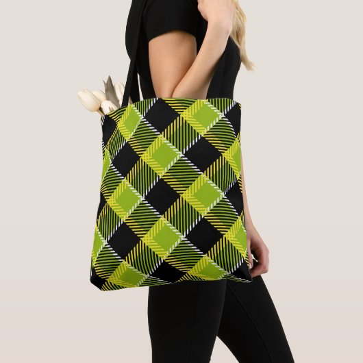 Zwart en groen geruite tote bag (Dichtbij)