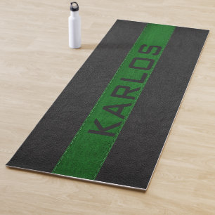 Zwart en groen gestikte leren strepen yogamat