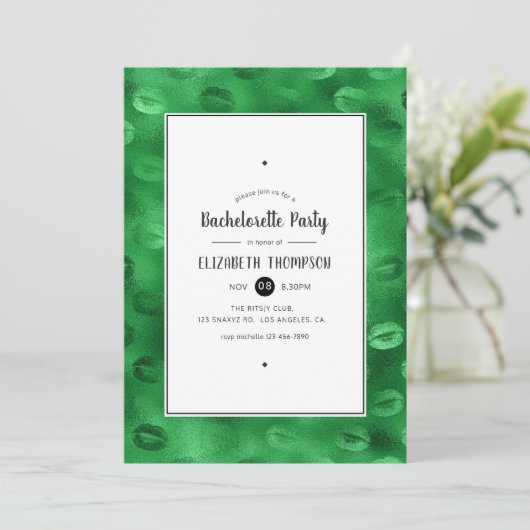 Zwart en Groen Glam Lips Bachelorette Party Kaart (Staand voorkant)