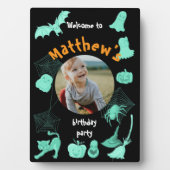 Zwart en groen Halloween verjaardagsfeest welkom Fotoplaat (voorkant)