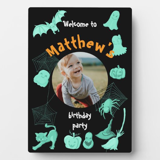 Zwart en groen Halloween verjaardagsfeest welkom Fotoplaat (voorkant)