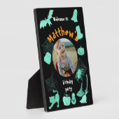 Zwart en groen Halloween verjaardagsfeest welkom Fotoplaat (Zijkant)