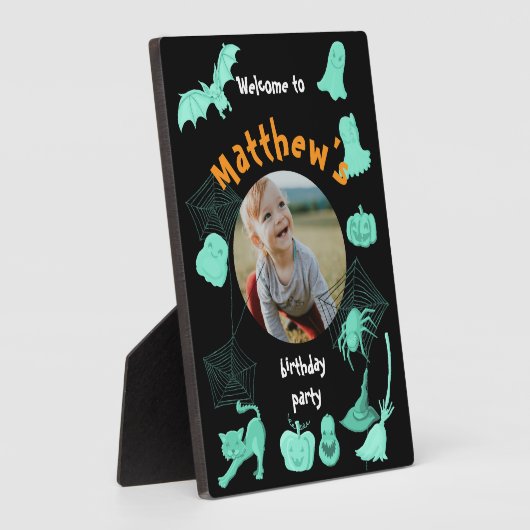 Zwart en groen Halloween verjaardagsfeest welkom Fotoplaat (Zijkant)