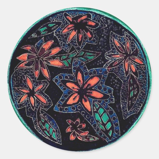 Zwart en groen henna patroon ronde sticker (Voorkant)