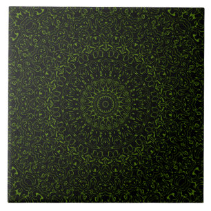 Zwart en Groen Mandala Kaleidoscoop Medaillon Tegeltje