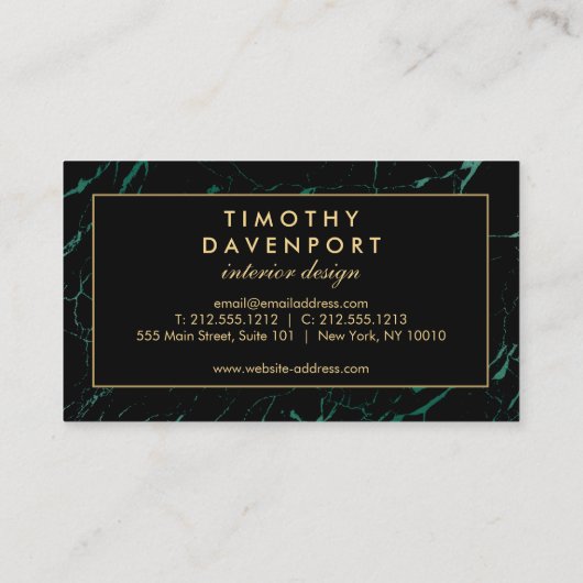 Zwart en Groen Marmer met Faux Gold Tekst I Visitekaartje (Achterkant)