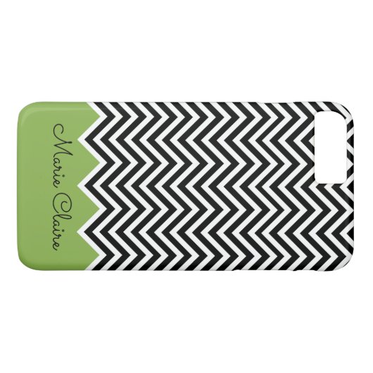 Zwart en GROEN Modern Chevron Custom Monogram Case-Mate iPhone Case (Achterkant (Horizontaal))