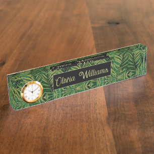 Zwart en Groen Palmbladeren Esthetisch Naambordje