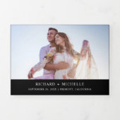 Zwart en Groen Palmbladeren Krans Foto Bruiloft Drieluik Uitnodiging (Cover)