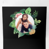 Zwart en Groen Palmbladeren Krans Foto Bruiloft Drieluik Uitnodiging (Binnenzijde eerst)