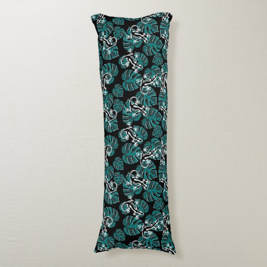 Zwart en groen patroon - gekko's en bladeren lichaamskussen (Voorkant Verticaal)