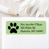 Zwart en Groen Paw Print Retouradreslabel Etiket (Insitu)