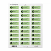 Zwart en Groen Paw Print Retouradreslabel Etiket (Full Sheet)