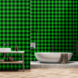 Zwart en Groen Plaid Gecontroleerd Behang