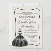 Zwart en groen Quinceañera Kaart (Voorkant)