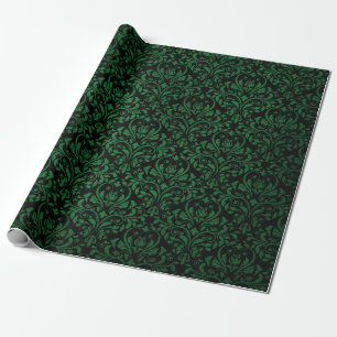 Zwart en groen rustiek damast drukwerk cadeaupapier
