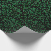 Zwart en groen rustiek damast drukwerk cadeaupapier (Hoek)