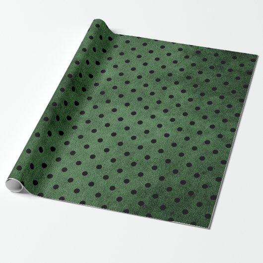 Zwart en Groen Rustieke Polka Dot Print Cadeaupapier (Uitgerold)